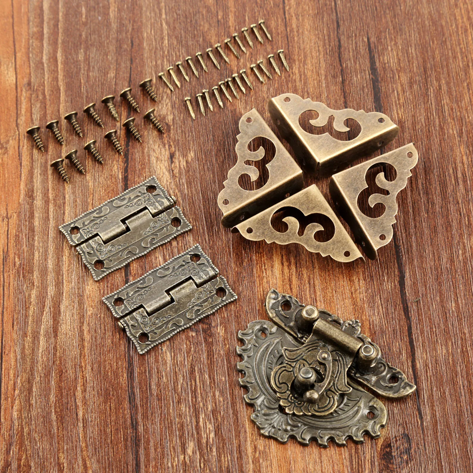 Furniture Hardware Latch - 7pcs/set Antique Bronze Padlock Latch Hasp+Hinge+Corner