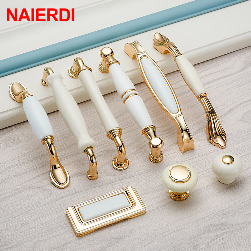 NAIERDI Gold White Creamic Cab - Furniture Hardware Gold ulasan dan harga