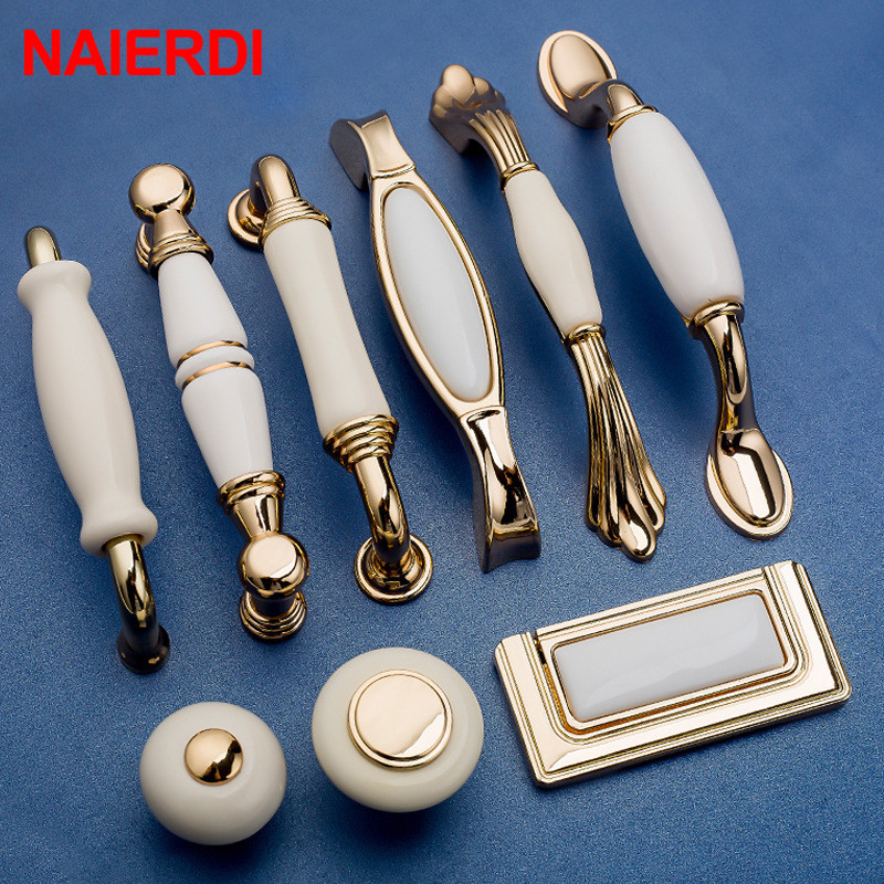 NAIERDI Gold White Creamic Cab - Furniture Hardware Gold ulasan dan harga