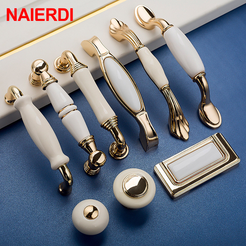NAIERDI Gold White Creamic Cab - Furniture Hardware Gold ulasan dan harga